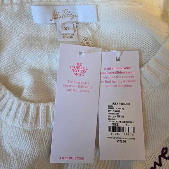 Lilly Pulitzer Pippy Sweater Coconut Love Always Embroidery - Picture 6 of 12